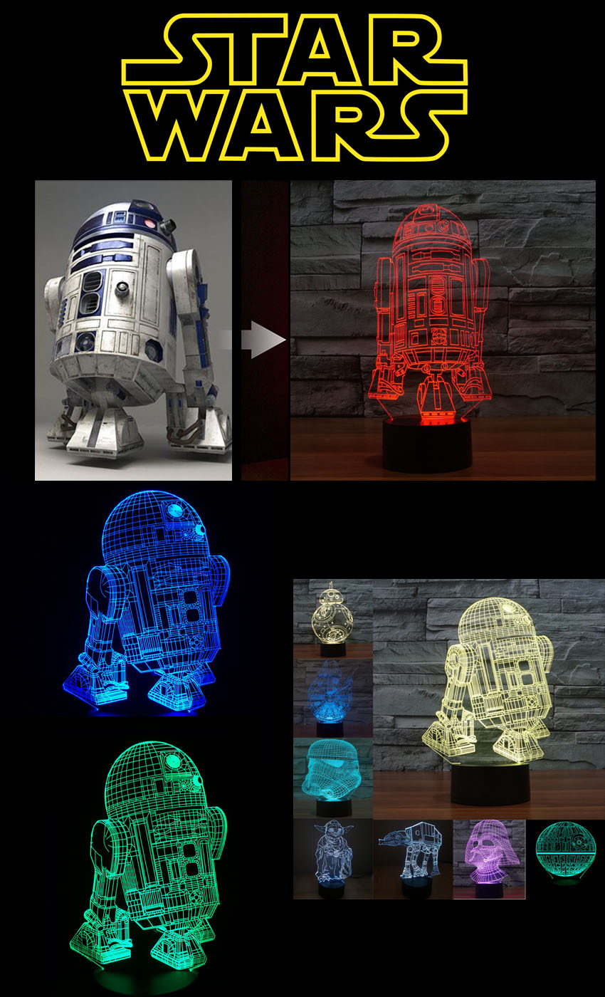 Lampe Design Star Wars Collection 3D Saga Robot R2D2 Geek