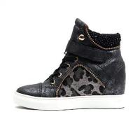 Baskets Femme montantes cuir leopard chic elegantes semelles compensees Noires strass Baskets Femme montantes cuir leopard chic elegantes semelles compensees Noires strass