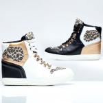 Baskets Femme montantes cuir leopard Noir Blanc Hip Hop Swag Sneakers