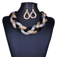 Parure Collier Boucles d Oreilles Corde tressee Multicolore Plastron Noir argent dore