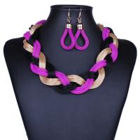 Parure Collier Boucles d Oreilles Corde tressee Multicolore Plastron Violet Noir